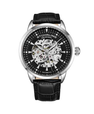 Men’s Automatic Skeleton Watch 44mm Leather Strap