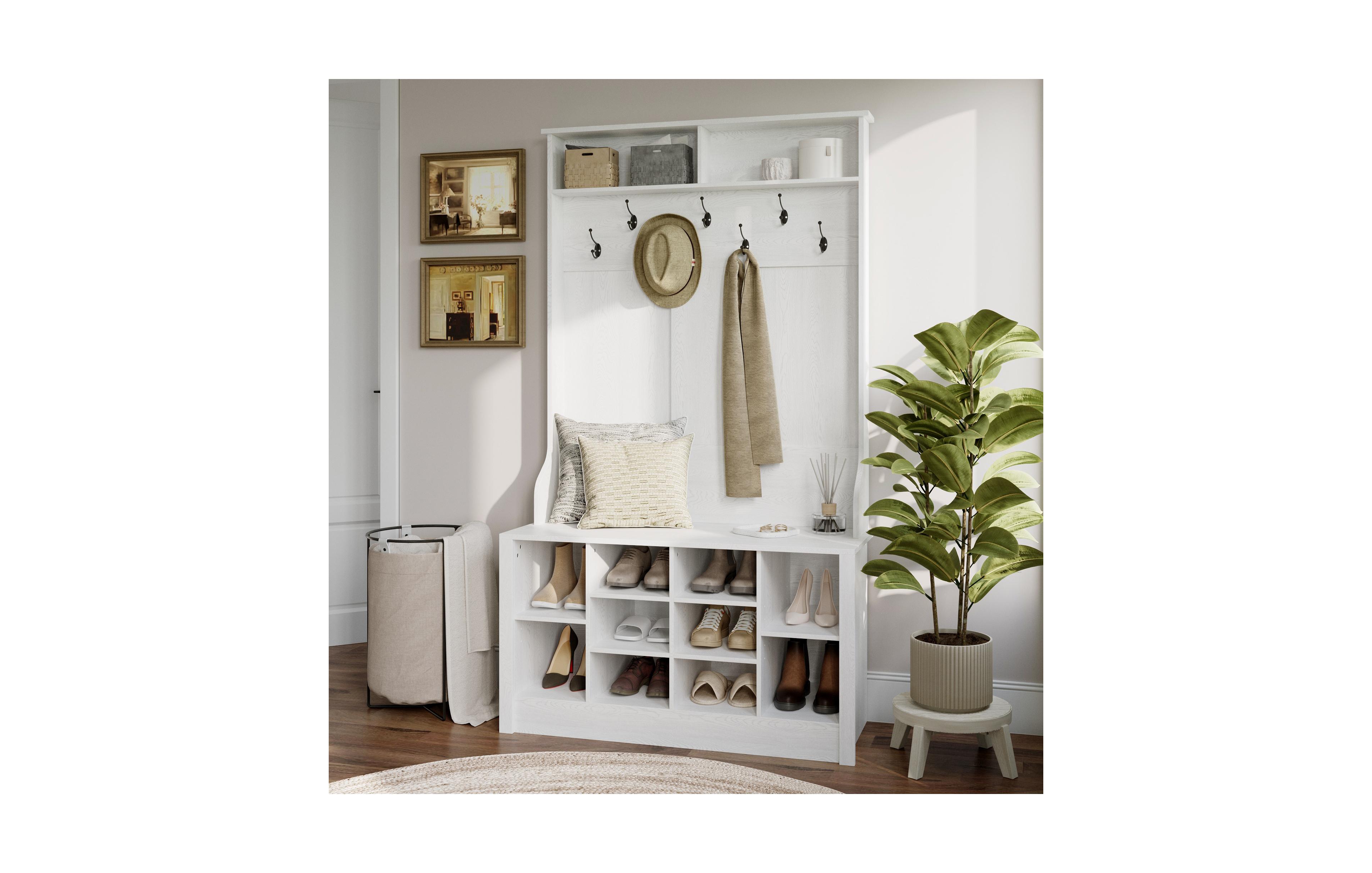 Homsee 39.4" Storage Bench with Seat - 3-in-1 Entryway Hall Tree| 7 Hooks and Shoe Cabinet