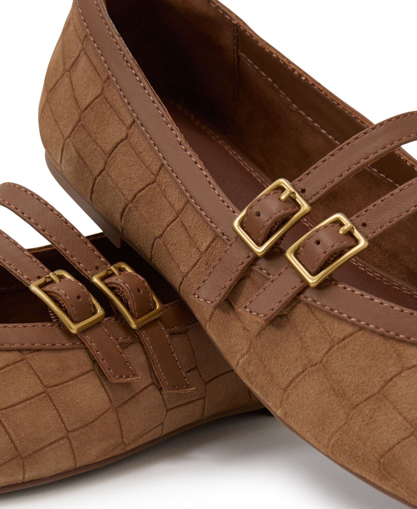 Женские балетки REISS Eliza Croc-Embossed Suede Ballet Flats, цвет: Рыжевато-коричневый — фото 5