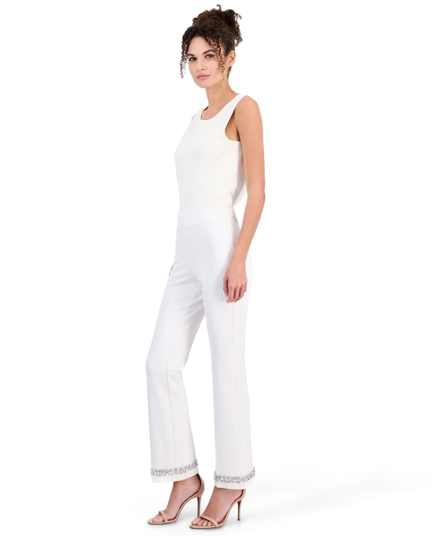 Женские брюки Anne Klein Hollywood Waist Flare Ankle Embellished, цвет: Белый — фото 3