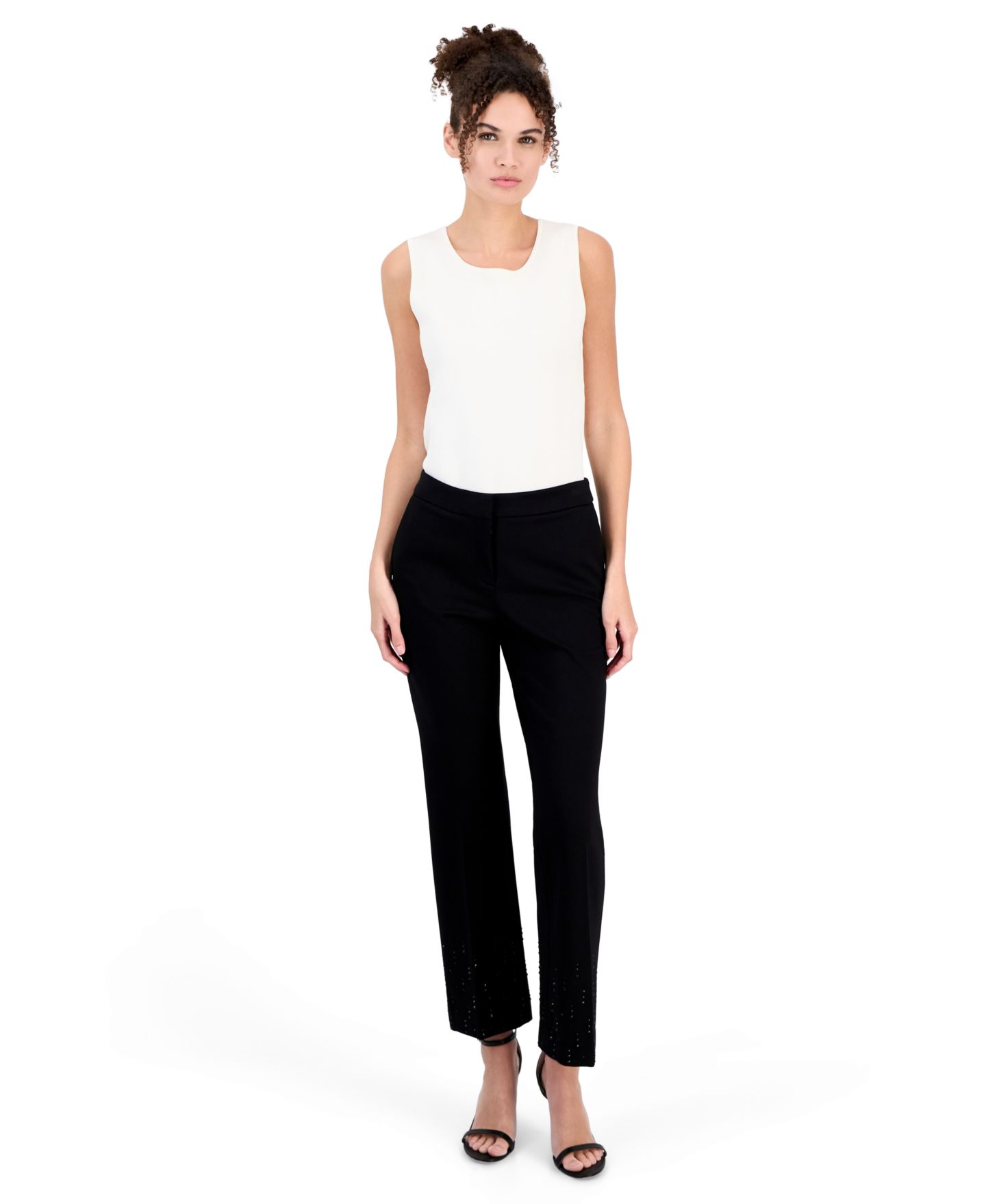 Женские брюки Anne Klein Compression Embellished Ankle-Flare, цвет: Чёрный — фото 2