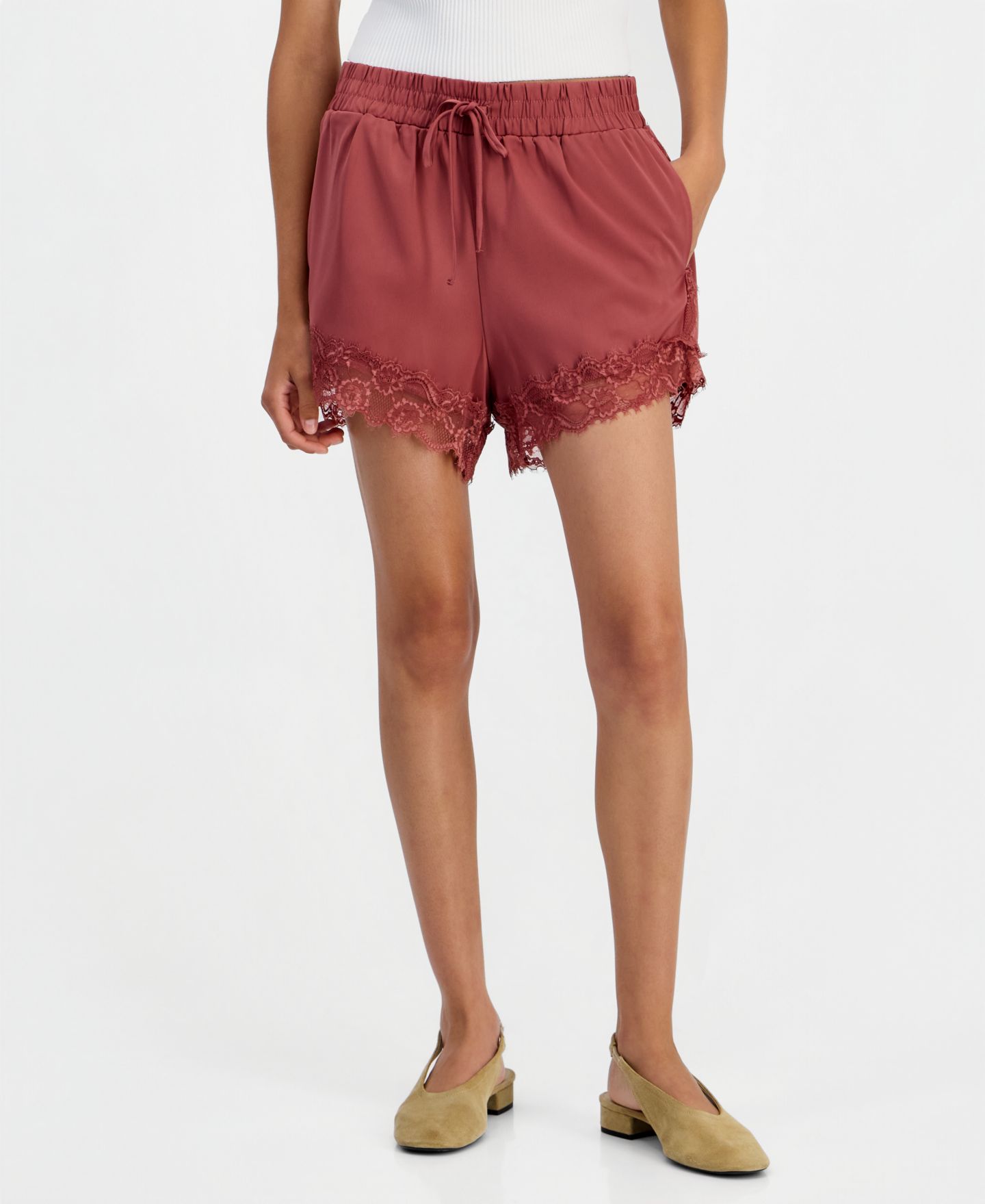 Женские шорты And Now This Pull-On Drawstring Satin Lace, цвет: Розовый — фото 3