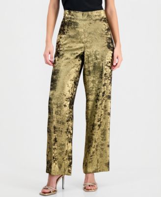 Women's Metallic Foil-Crepe High-Rise Wide-Leg Pants