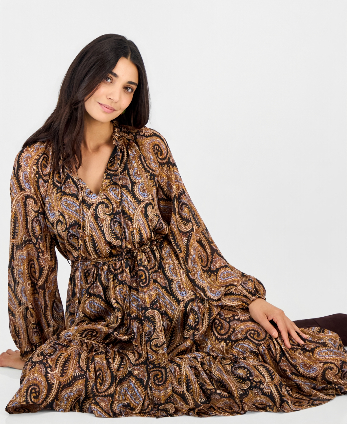 I.n.c. International Concepts Petite Long-Sleeve High-Low Chiffon Dress, Macy's Exclusive