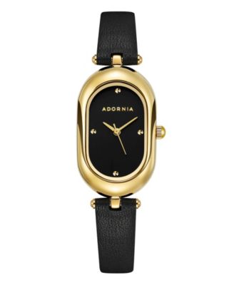 Women's Gold Milan Black Leather Band and Black Face Watch