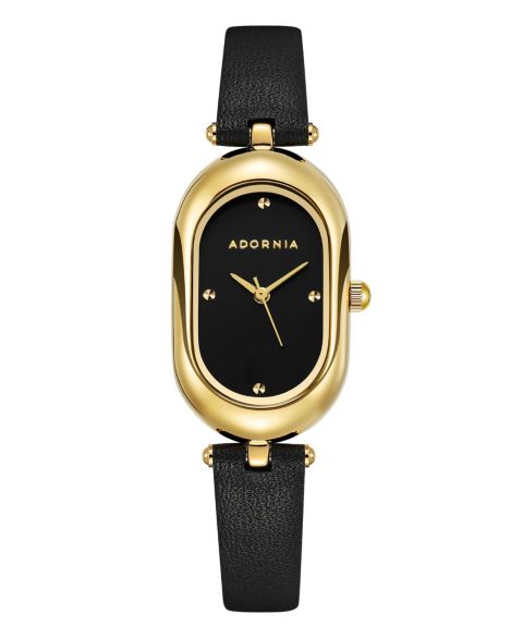 Женские часы ADORNIA Gold Milan Black Leather Band and Black Face Watch