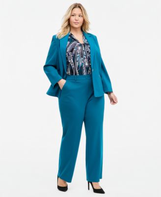 Plus Size Zip-Pocket Blazer & Pull-On Pants
