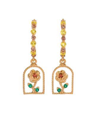 Crystal Disney Beauty and Beast Enchanted Rose Hoop Earrings
