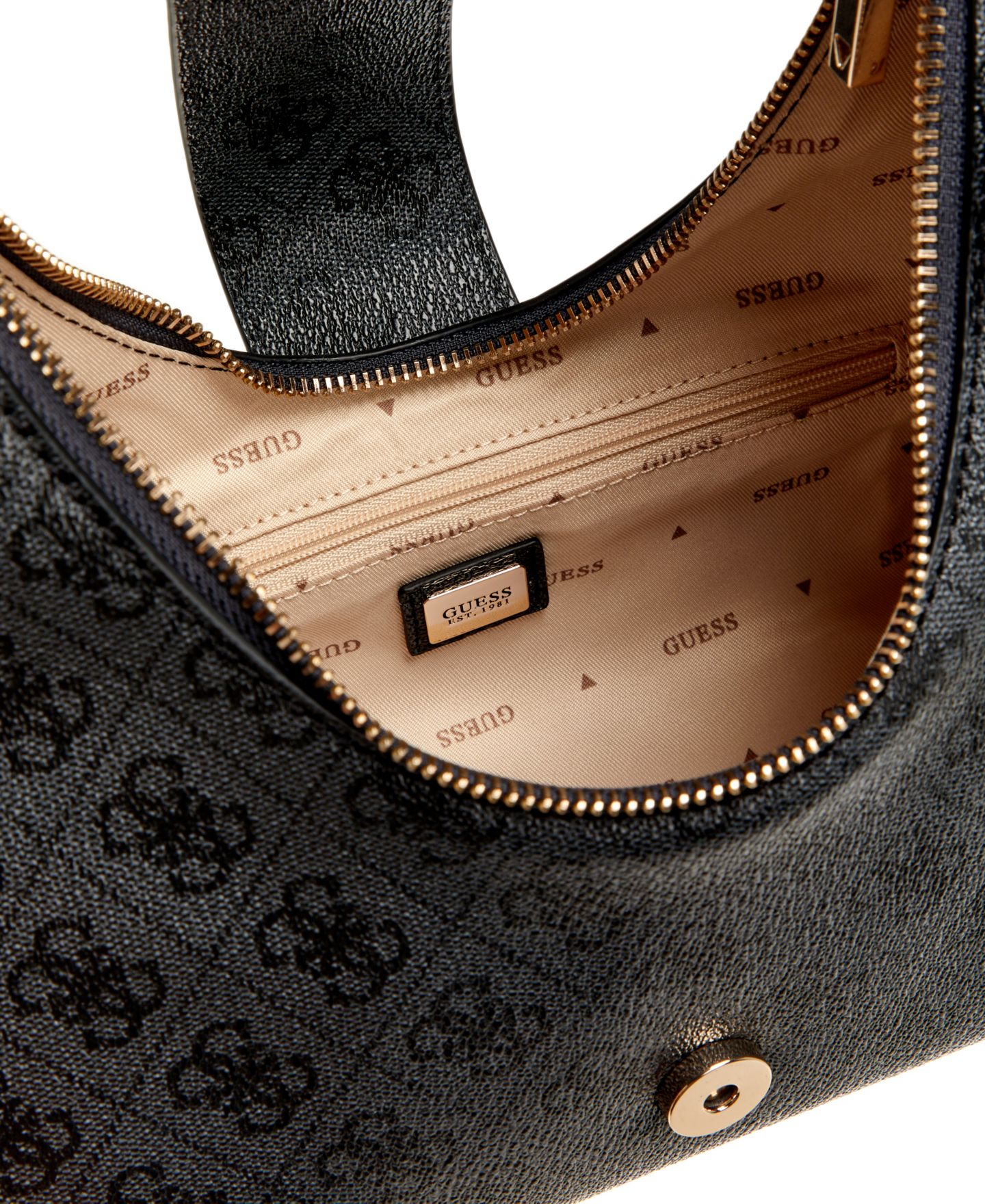 Женская сумка GUESS Yvonne Logo Medium Hobo Handbag, цвет: Coal Logo — фото 3