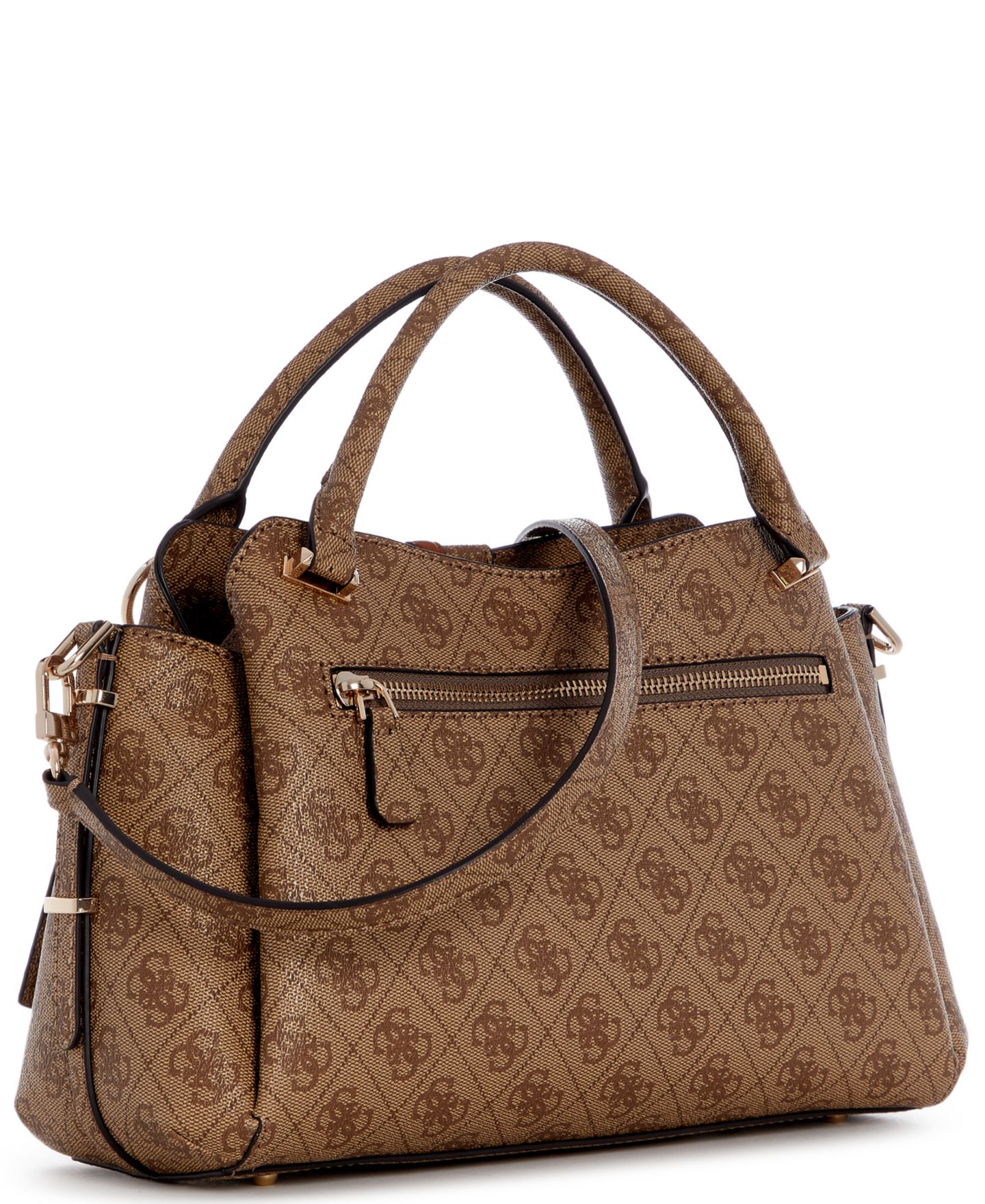 Женская сумка GUESS Yvonne Logo Girlfriend Medium Satchel Handbag, цвет: Латте — фото 2