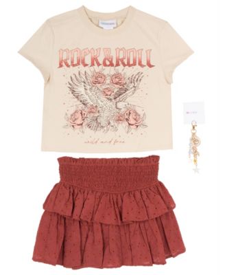 Girls' 7-12 Rock and Roll Graphic T-Shirt and Eyelet Tiered Skort, 2-Piece Set