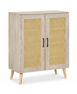 Rattan Shoe Storage Cabinet 5-Tier with Adjustable Interior Shelves
