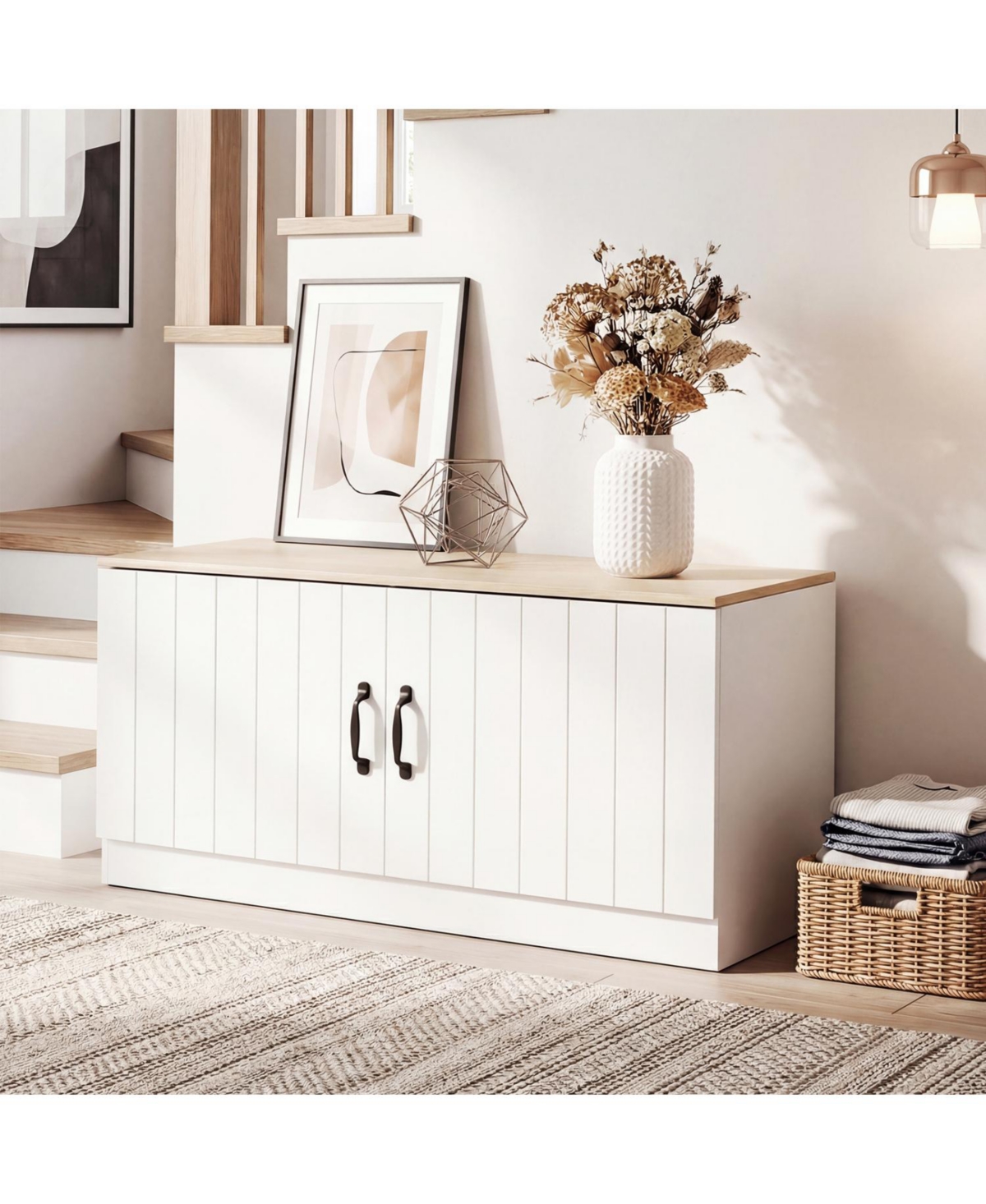 Slickblue Shoe Storage Bench with 2 Doors and Adjustable Shelves for Entryway
