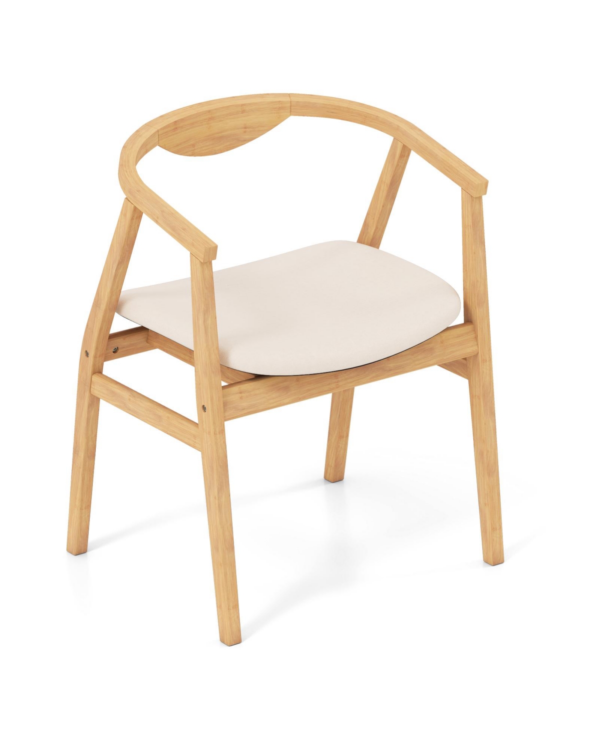 Gymax Leisure Bamboo Armchair Modern Accent Chair with Curved Back and Bamboo Structure