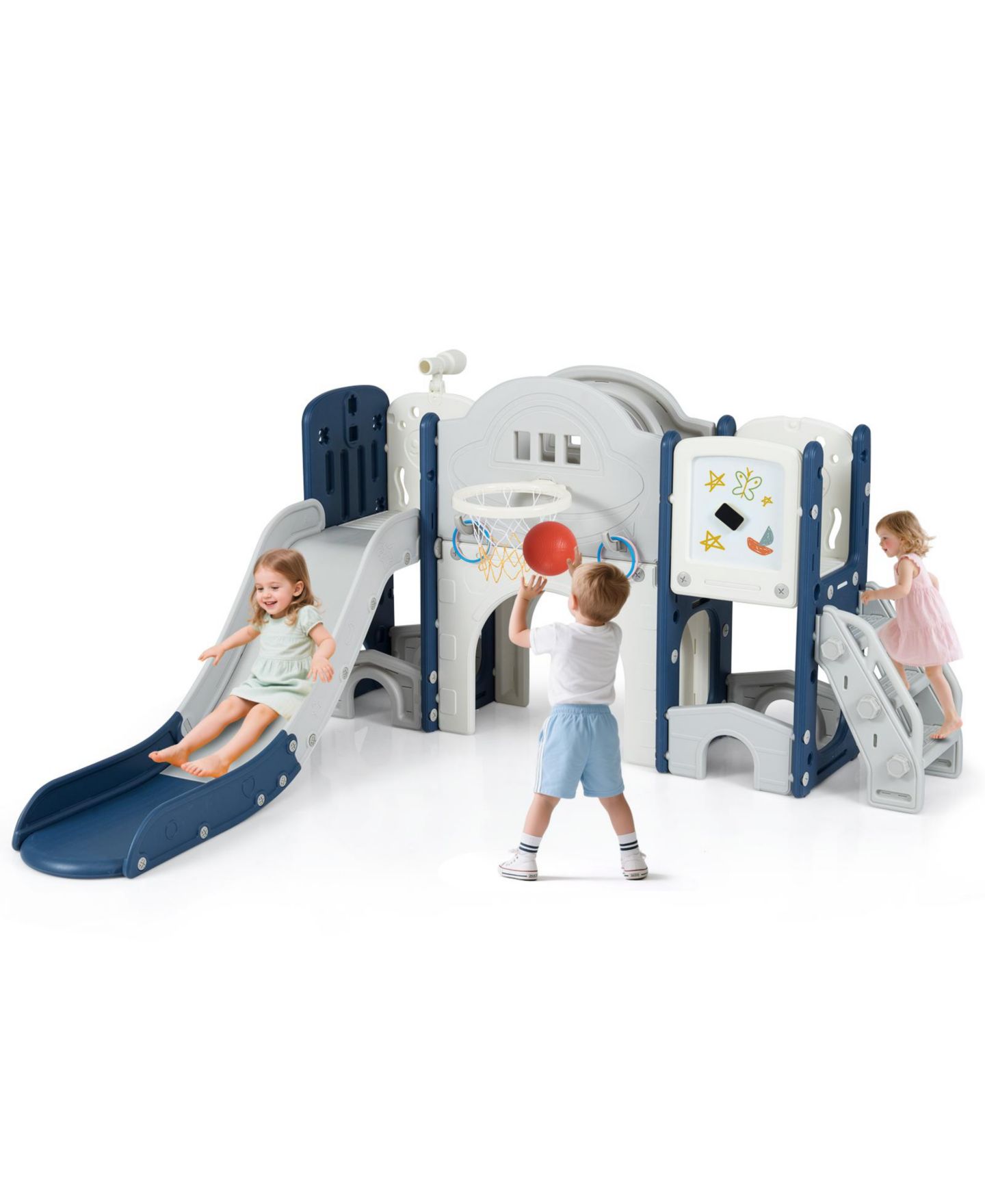 Детский игровой набор Slickblue 10-in-1 Kids Slide Playset with Climber Indoor Outdoor Fun Center, цвет: Синий — фото 8
