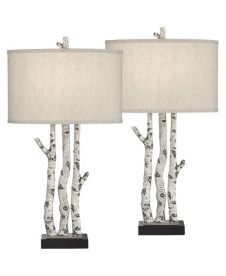 White Forest 30 1/4" Tall Faux Birch Tree Large Farmhouse Rustic End Table Lamps Set of 2 Living Room Bedroom