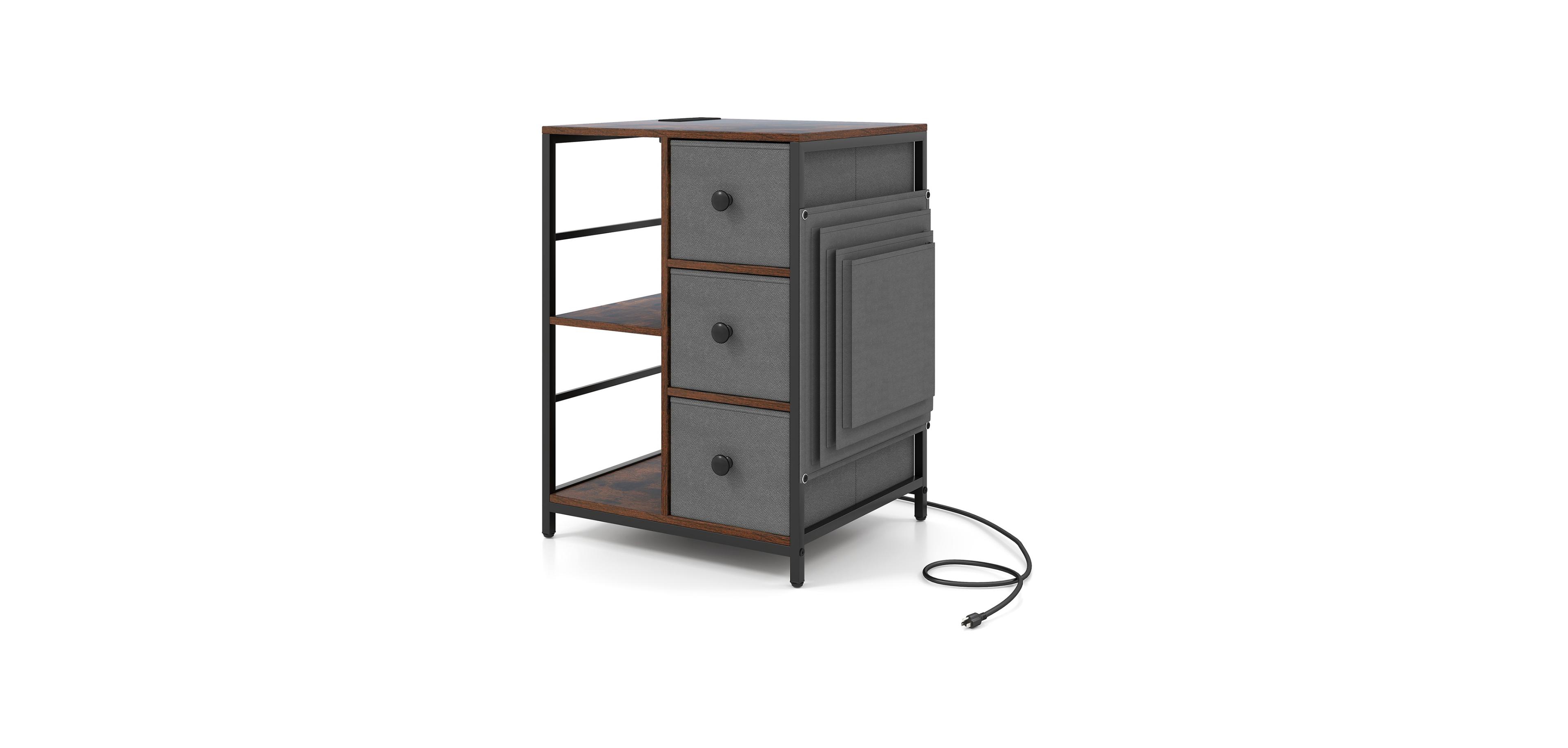 Slickblue Nightstand with Charging Station Open Shelves Industrial End Table
