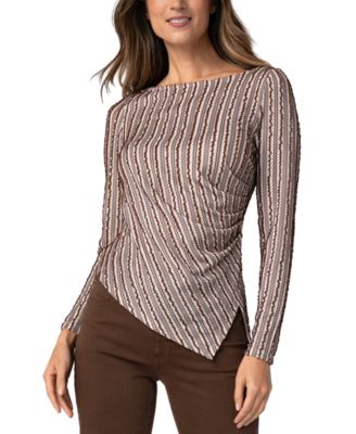 Women's Long-Sleeve Boat Neck Asymmetrical Hem Knit Top