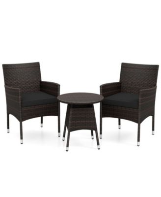 3 Piece Patio Furniture Bistro Set for Porch with Woven Rattan Cushions