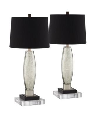 Landro Modern Mid Century Table Lamps Set of 2 with Clear Round Risers 29" Tall Mercury Glass Drum Shade for Bedroom Living Room