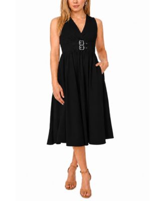Petite Sleeveless Buckle-Waist Midi Dress