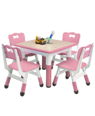 Kids Table and Chairs Set, 23.6 Inch MDF Adjustable Activity Desk with 4 Chairs for Classroom or Playroom