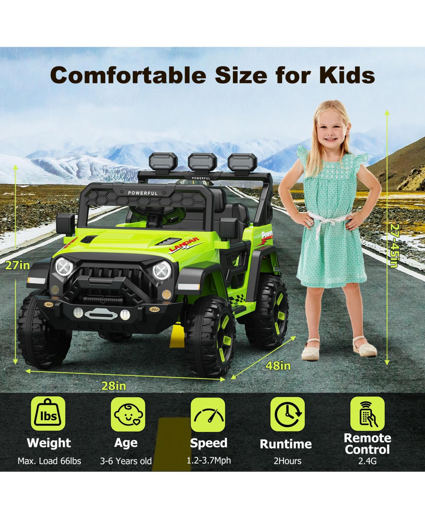 Детская игрушка homfan 12V Electric Ride-On Off-Road Vehicle with Parental Remote Control, 3 Speeds, Ages 3-7, цвет: Зелёный — фото 2
