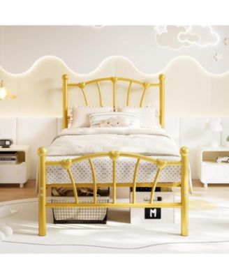Twin XL Size Bed Frame, Heart Shaped Metal Bed Frame with Headboard and Footboard, Platform Bed Frame with Sturdy Slat Support