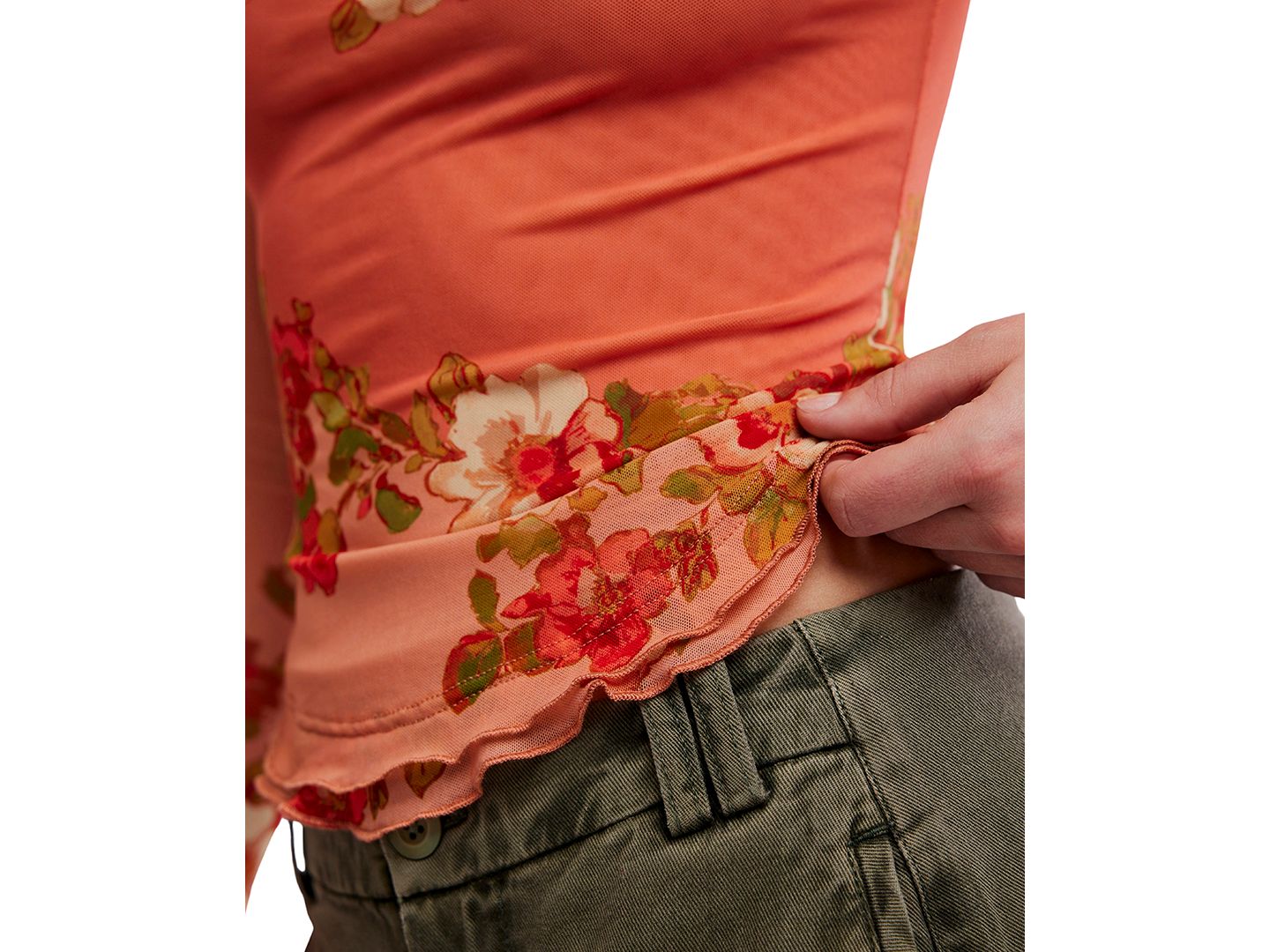 Женский топ Free People Lilly с принтом и длинным рукавом, цвет: Абрикосовый комбинированный — фото 4