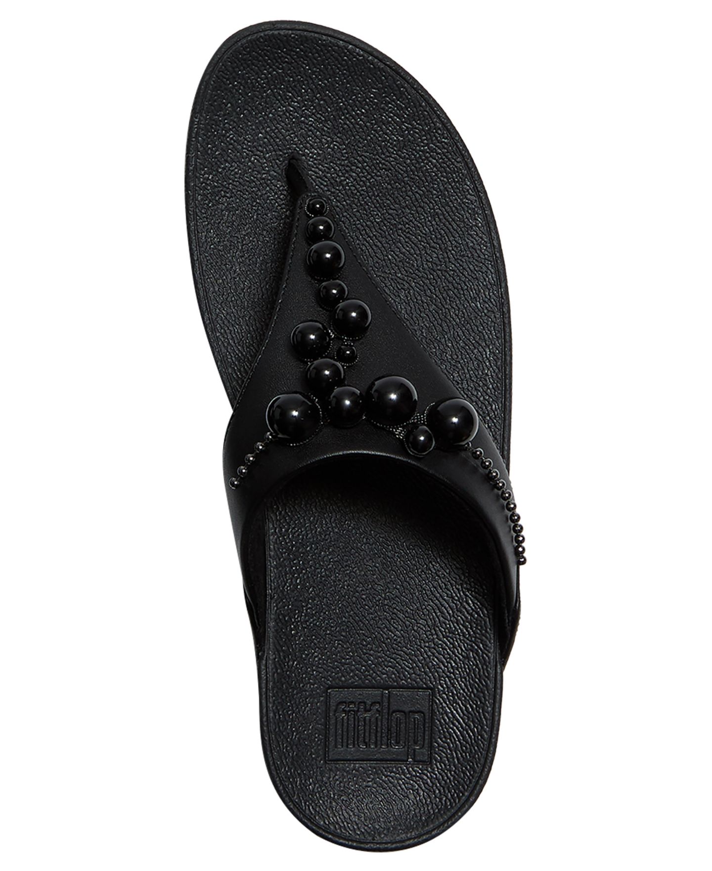 Женские сандалии FitFlop Lulu Beaded Toe Post Slip-On Wedge, цвет: Чёрный — фото 4