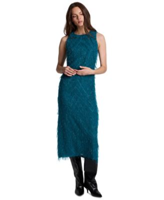 Women's Sleeveless Novelty Fringed Organza Midi Dress