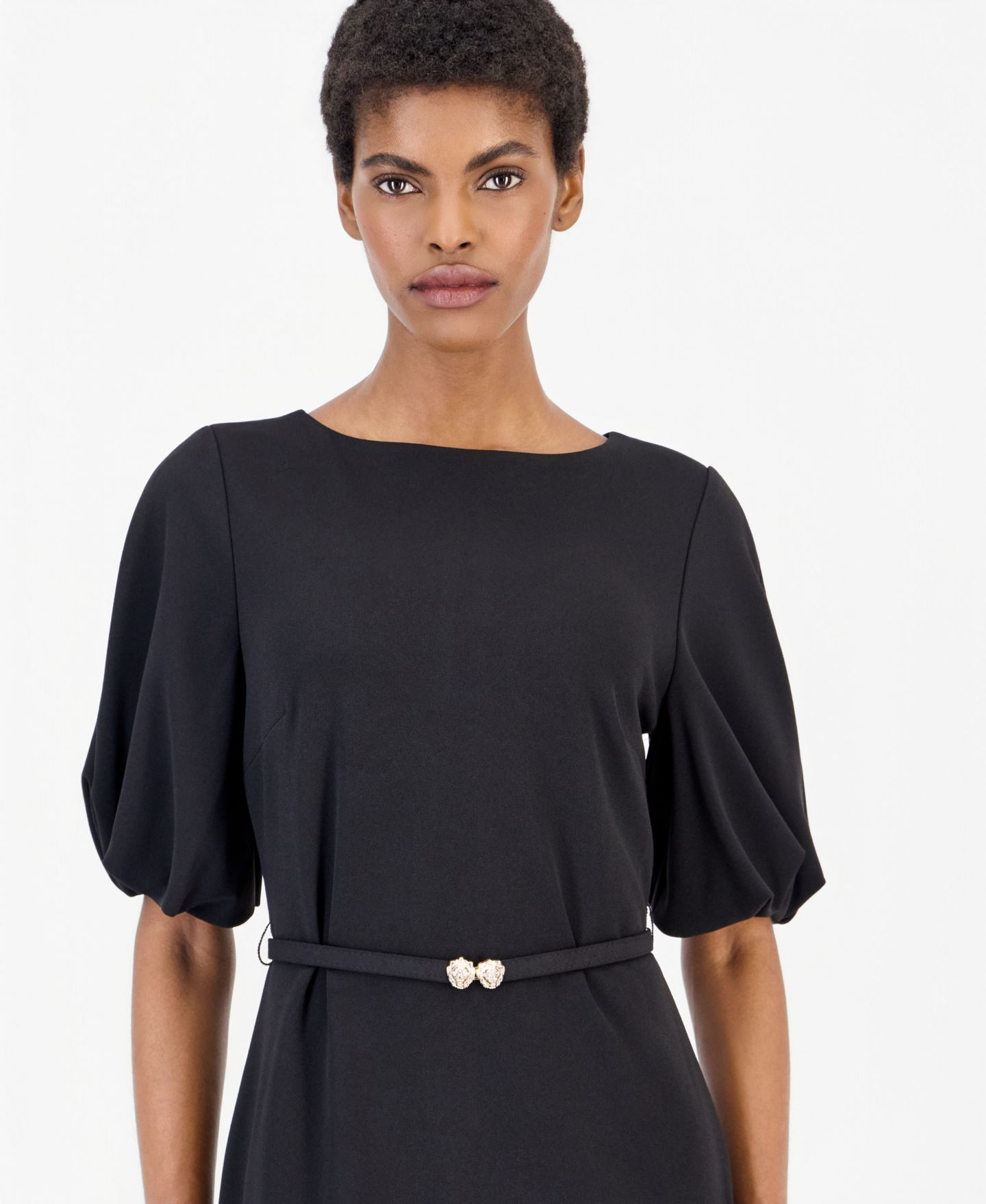 Женское платье Anne Klein Boat Neck Puff Sleeve Sheath, цвет: Чёрный — фото 3
