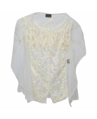 Women's Sheer Tulle Cape Top with Textured Embroidery