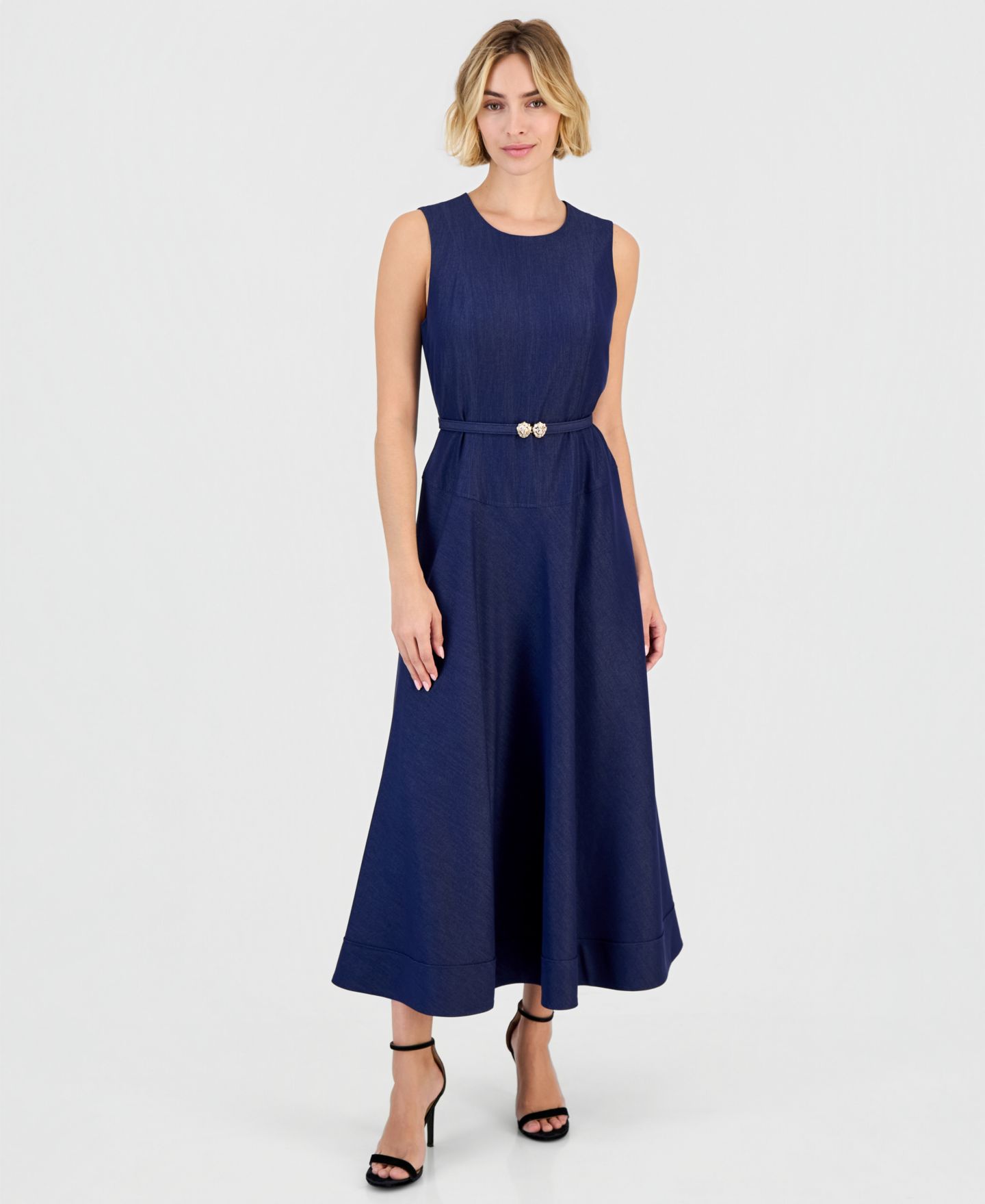 Женское платье Anne Klein Seamed Drop Waist A-Line Midi Denim, цвет: Искусственный — фото 1