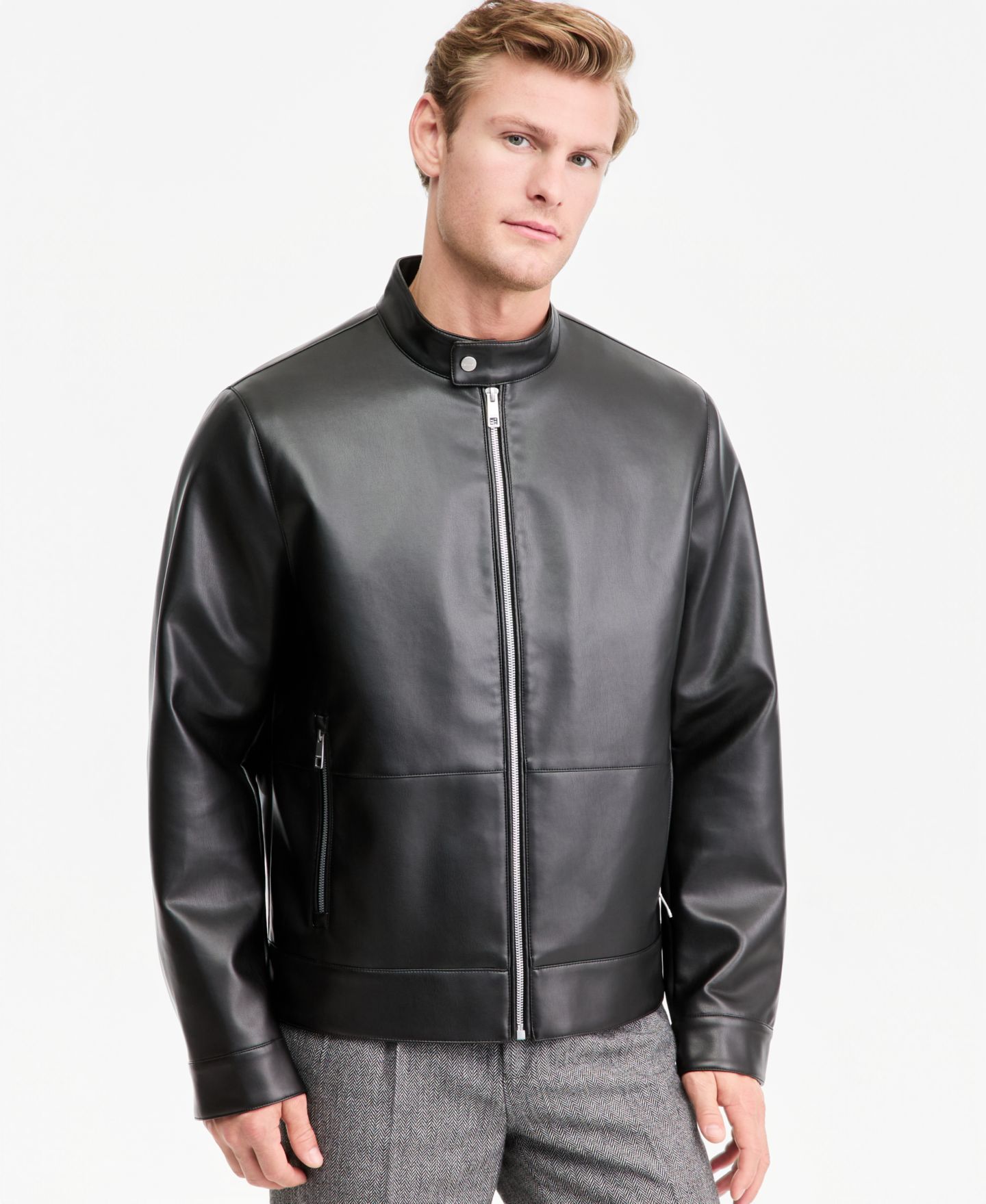 Мужская куртка Calvin Klein Faux Leather Moto, цвет: Чёрный — фото 2