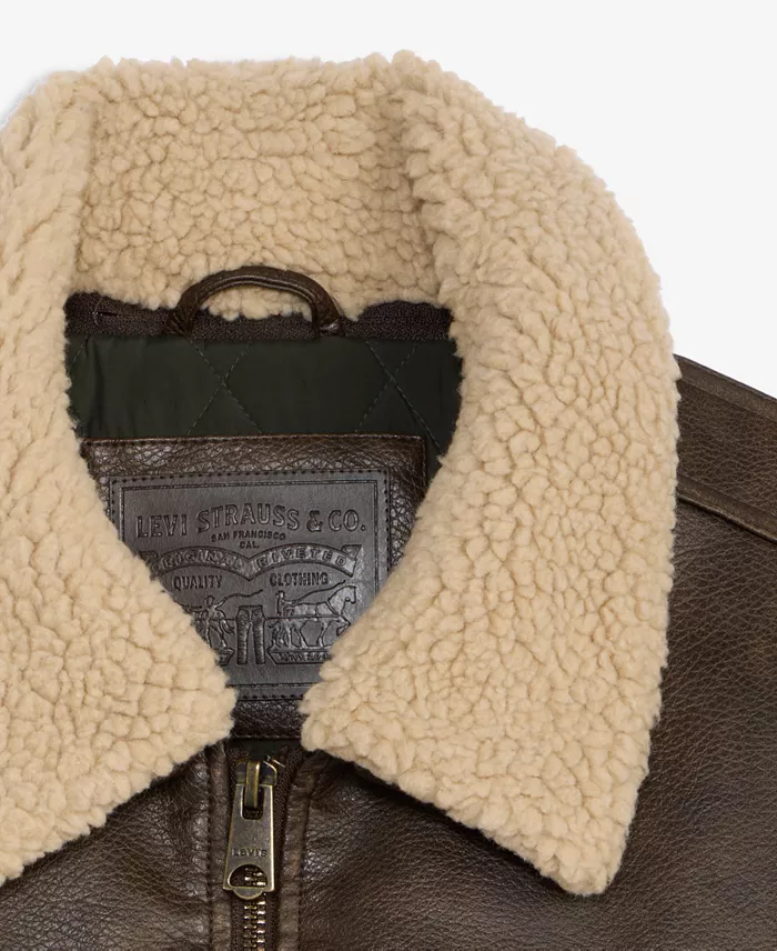 Men's Sherpa Collar Faux Leather Bomber Jacket - thumbnail 7