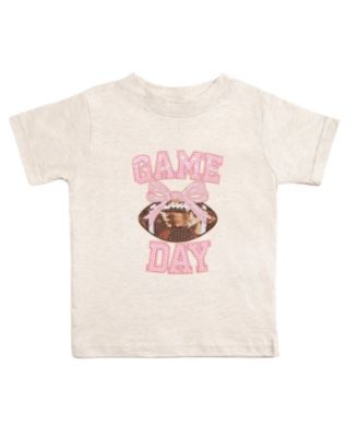 Little Girls Game Day Sequin Patch Short Sleeve T-Shirt