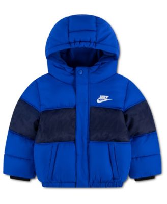 Boys' 4-7 Jacquard Logo Mixed Media Puffer Jacket