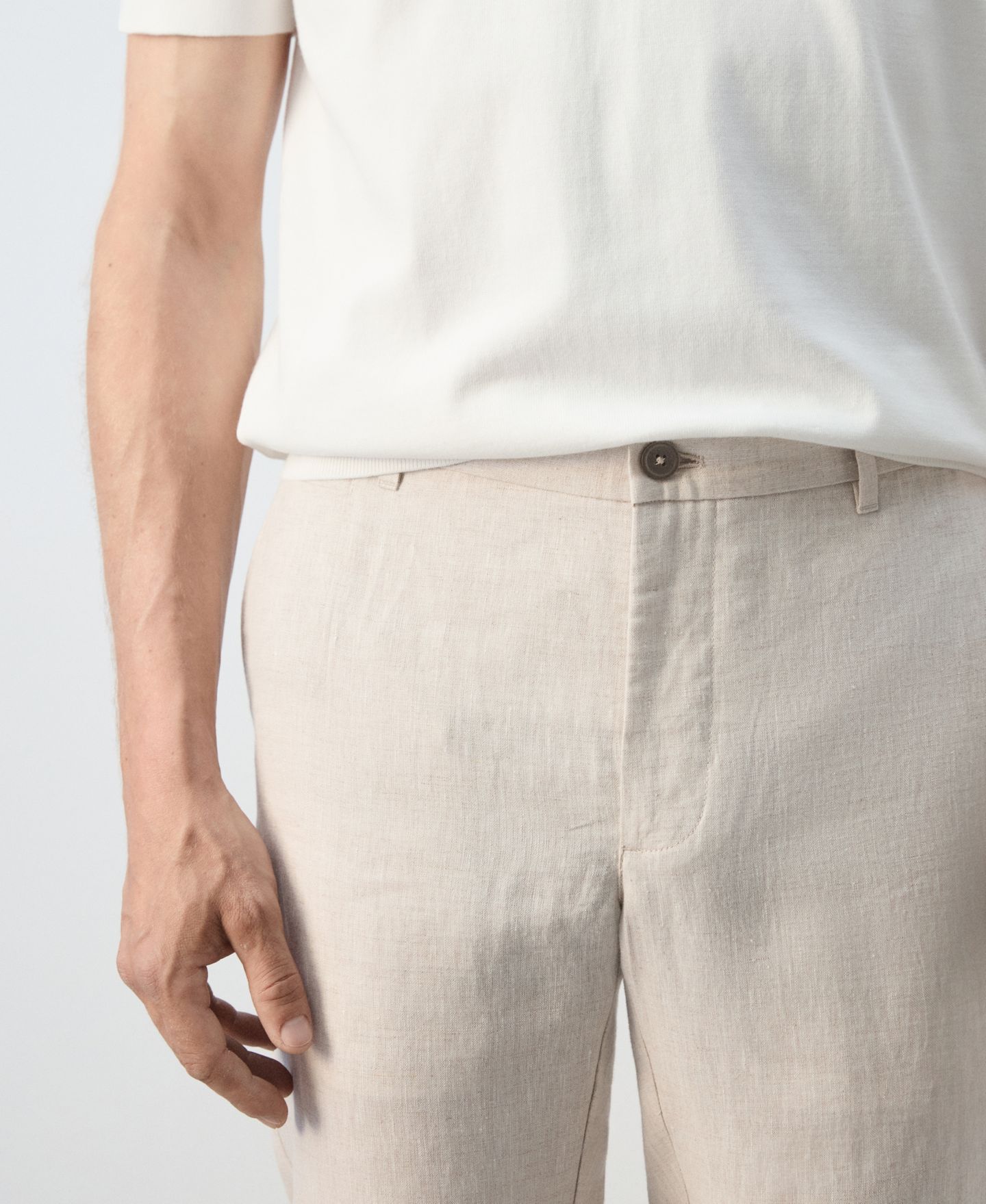Мужские брюки MANGO Slim-Fit Linen, цвет: Экрю — фото 5