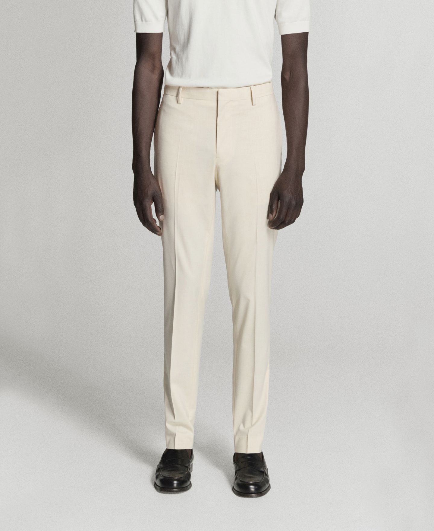 Мужские брюки MANGO Slim-Fit Suit, цвет: Экрю — фото 2