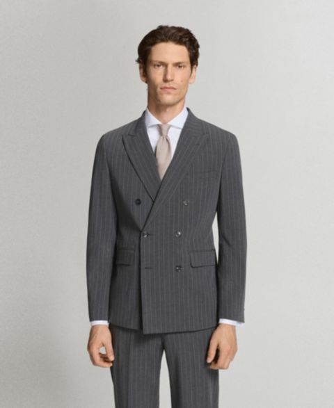 Мужской пиджак Mango Monaco Double-Breasted Slim-Fit Suit Blazer, цвет: Серый