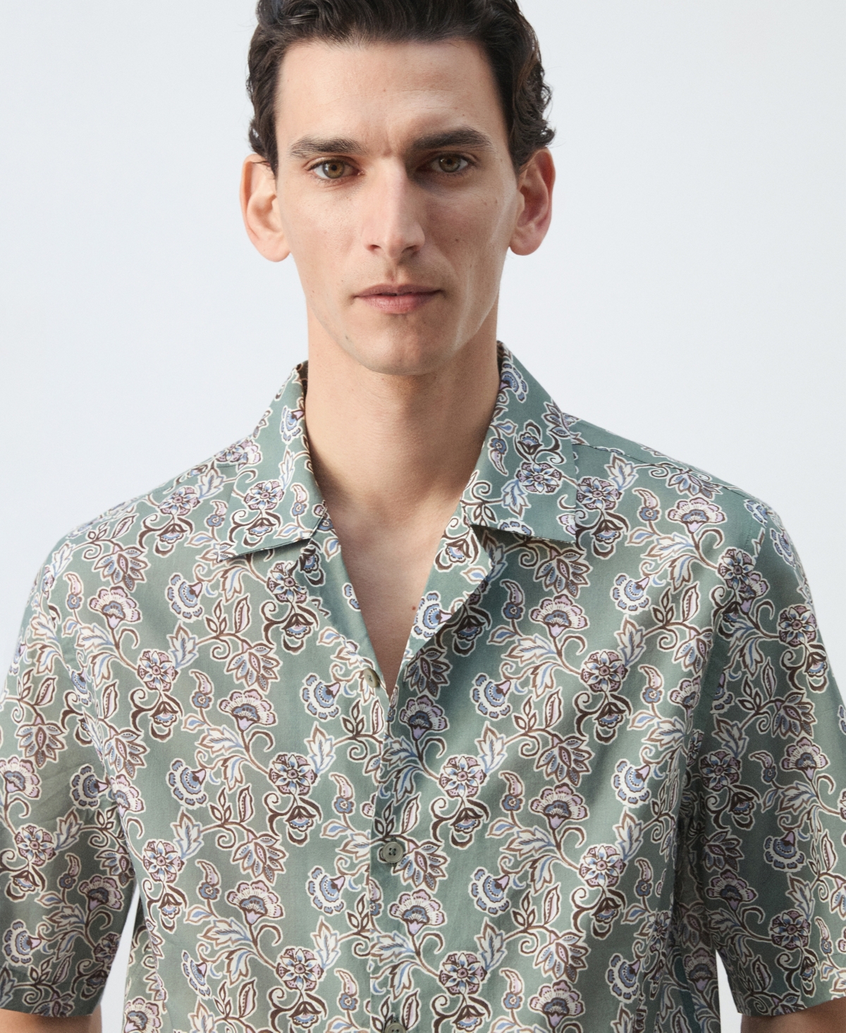 Mango Men's Cotton Bowling-Collar Shirt
