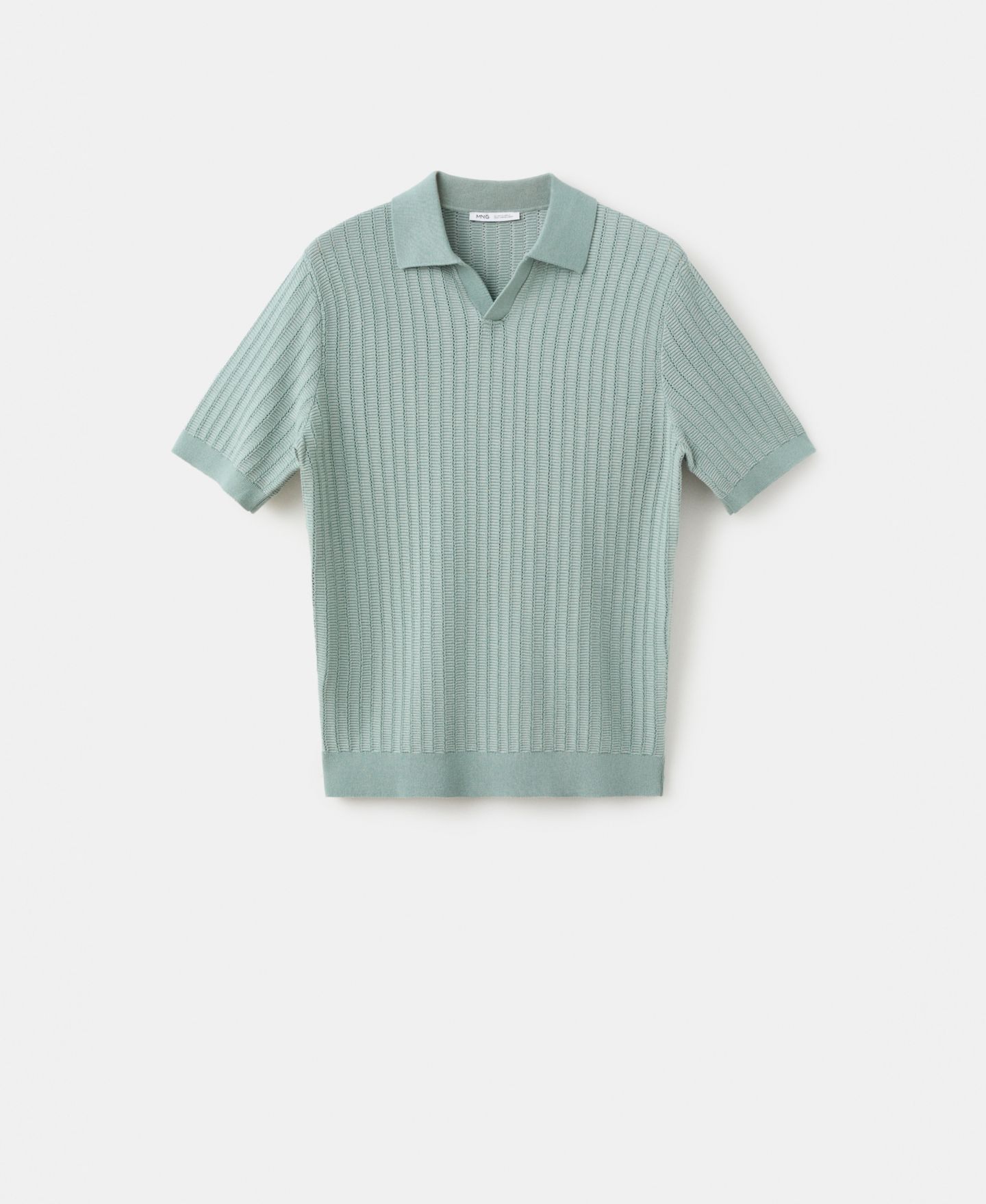 Мужское поло MANGO Structured Cotton Knit Polo Shirt, цвет: Изумрудный зелёный — фото 5