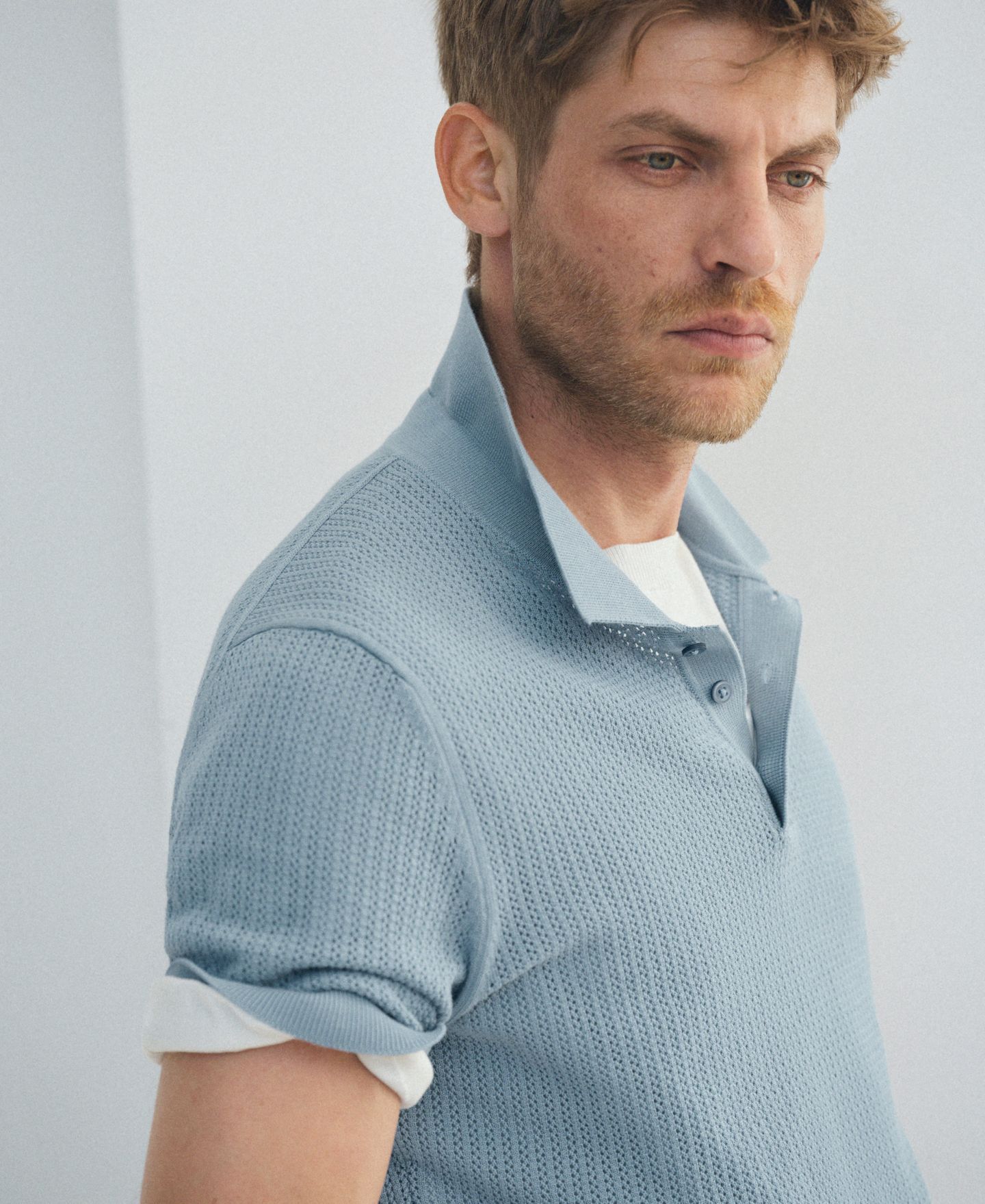 Мужское поло MANGO Cotton Knitted Polo Shirt, цвет: Аквамариновый зелёный — фото 6