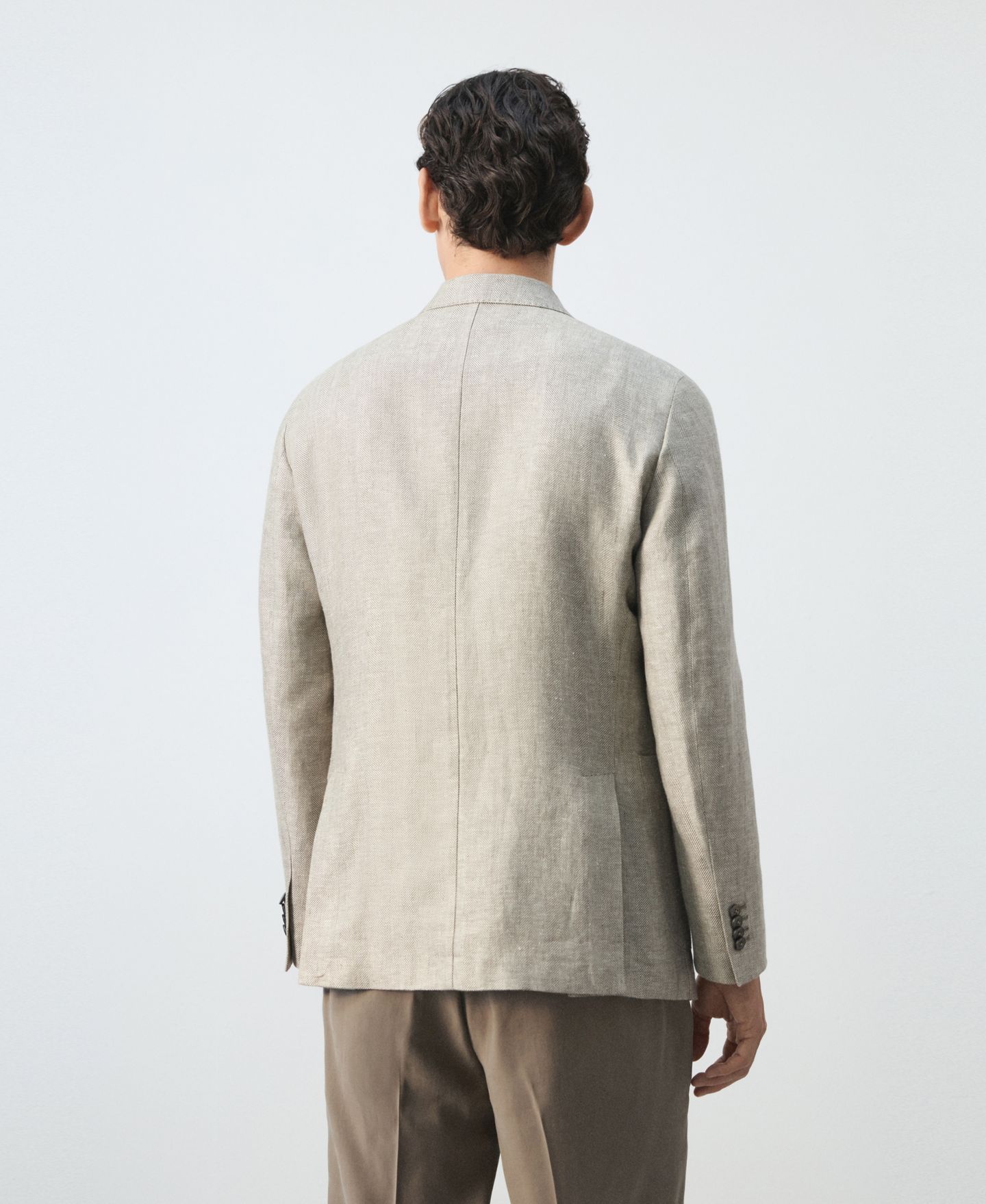 Мужской пиджак MANGO Slim-Fit Linen Blazer, цвет: Зелёный — фото 2