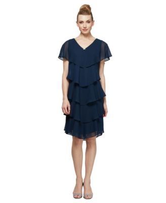 Women's Tiered Rhinestone Capelet Dress