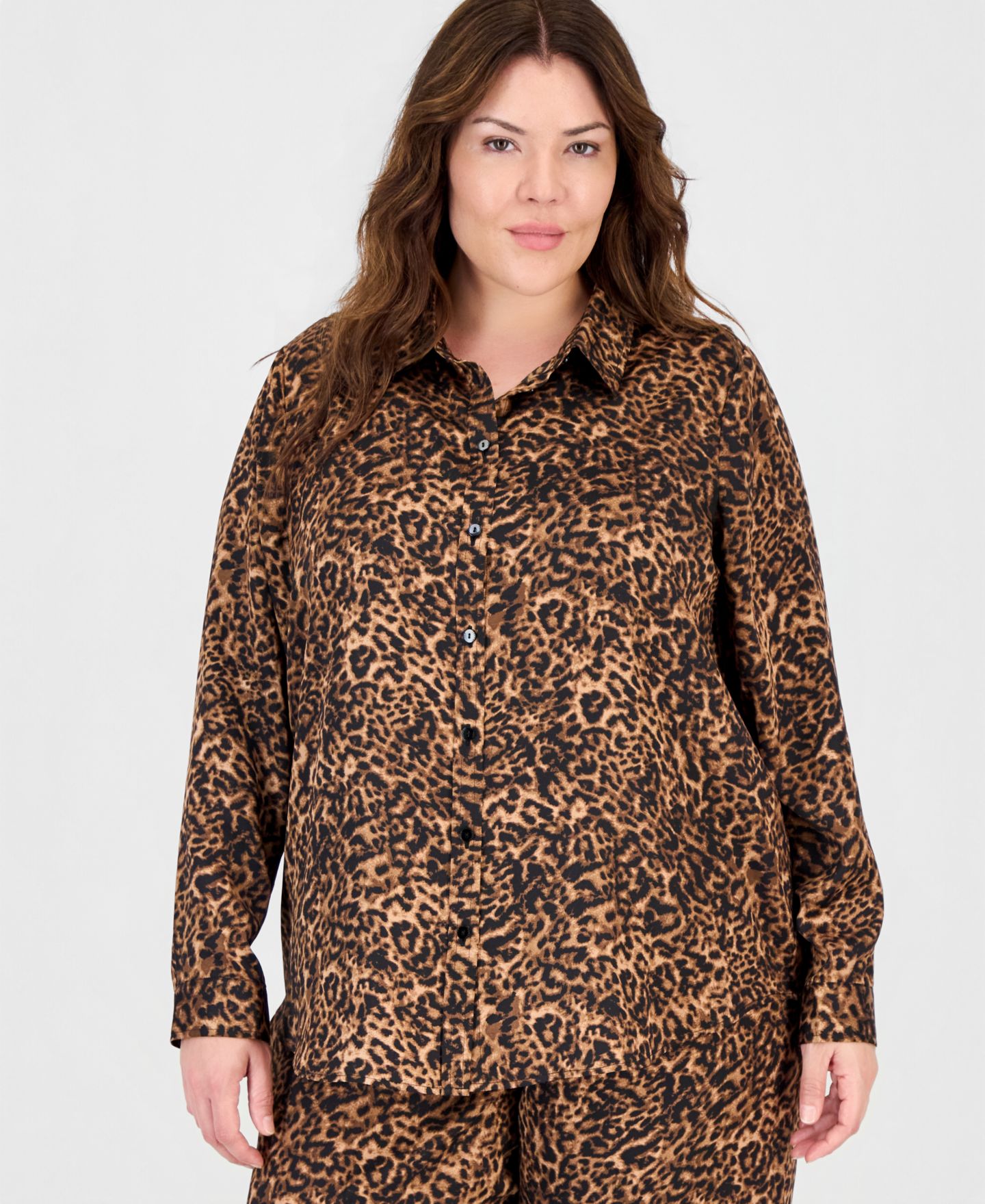 Женская блузка Tahari Plus Size Long-Sleeve Leopard-Print, цвет: Орех чёрный леопардовый — фото 3