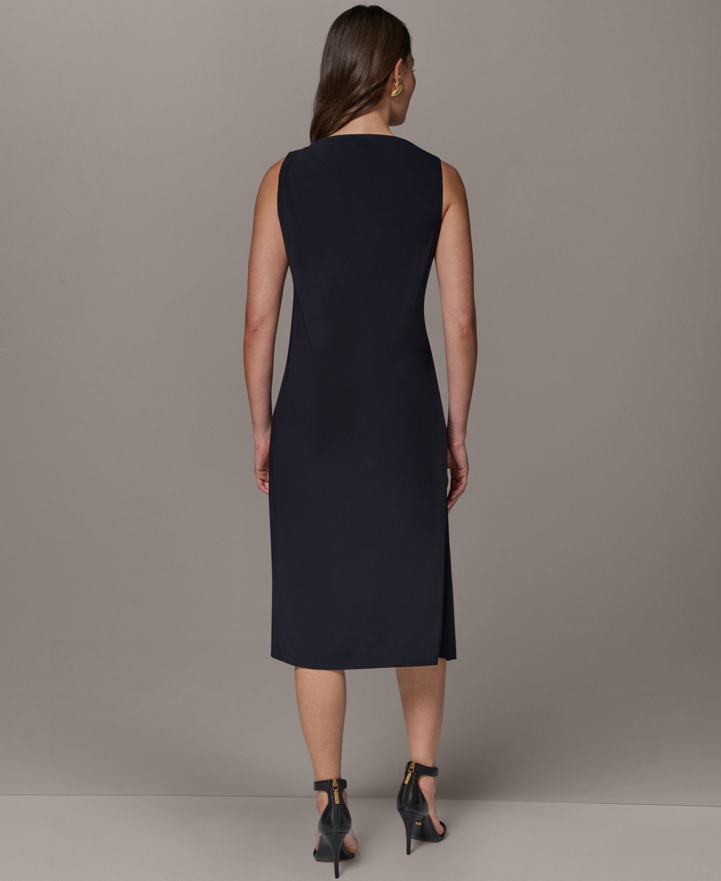 Женское платье Donna Karan New York Sleeveless Draped Sheath, цвет: Чёрный — фото 5