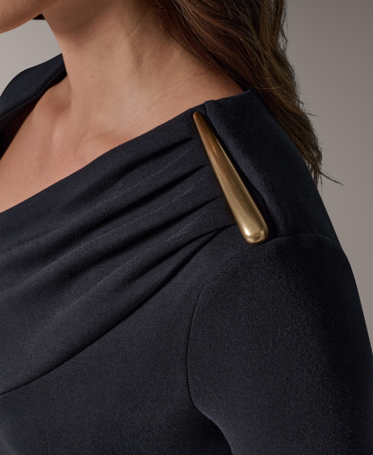 Donna Karan New York Women's Long-Sleeve Asymmetrical Neck Sheath Dress