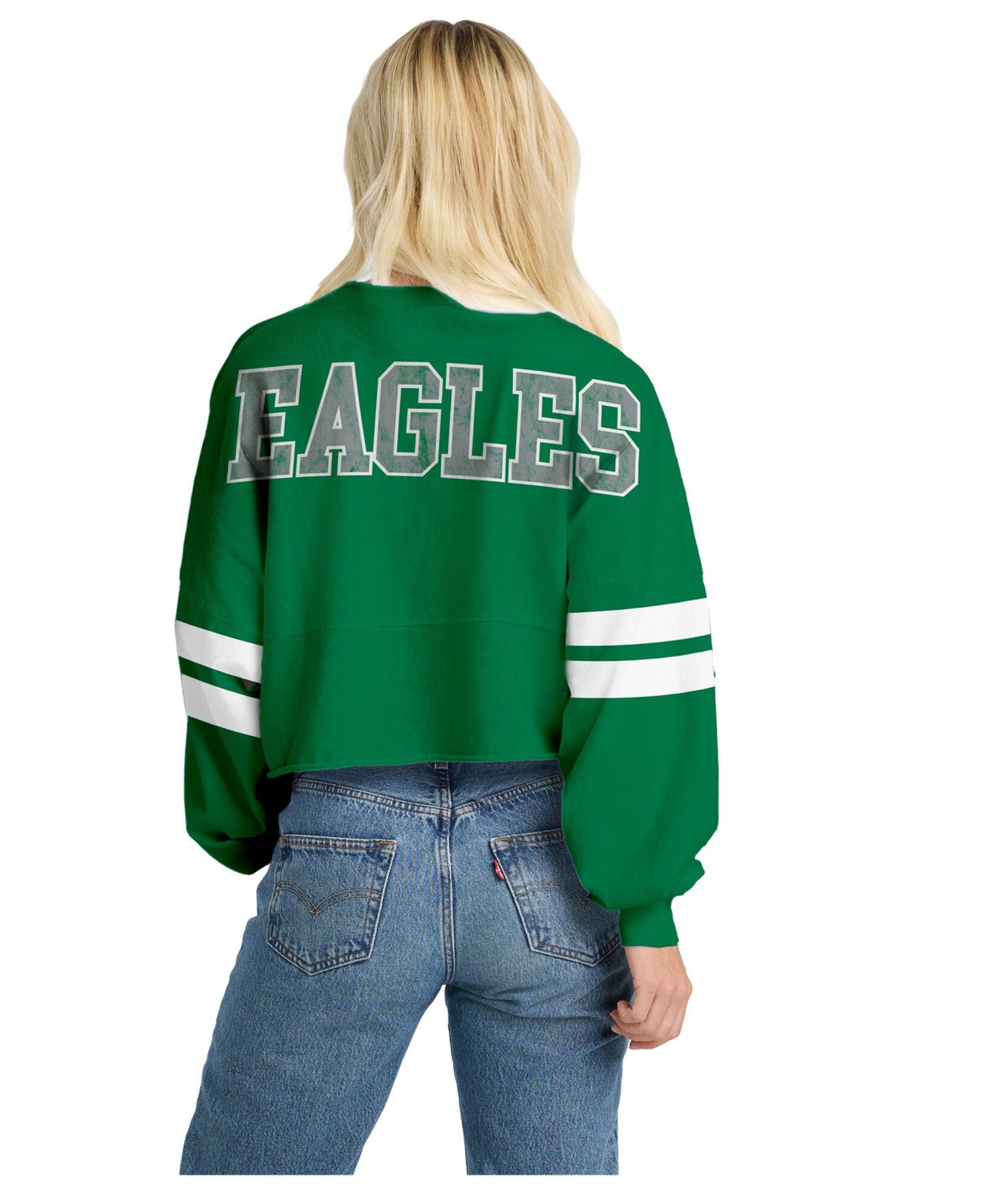 Женская футболка Spirit Jersey Kelly Green Philadelphia Eagles Oversized Cropped Stripe Long Sleeve — фото 2